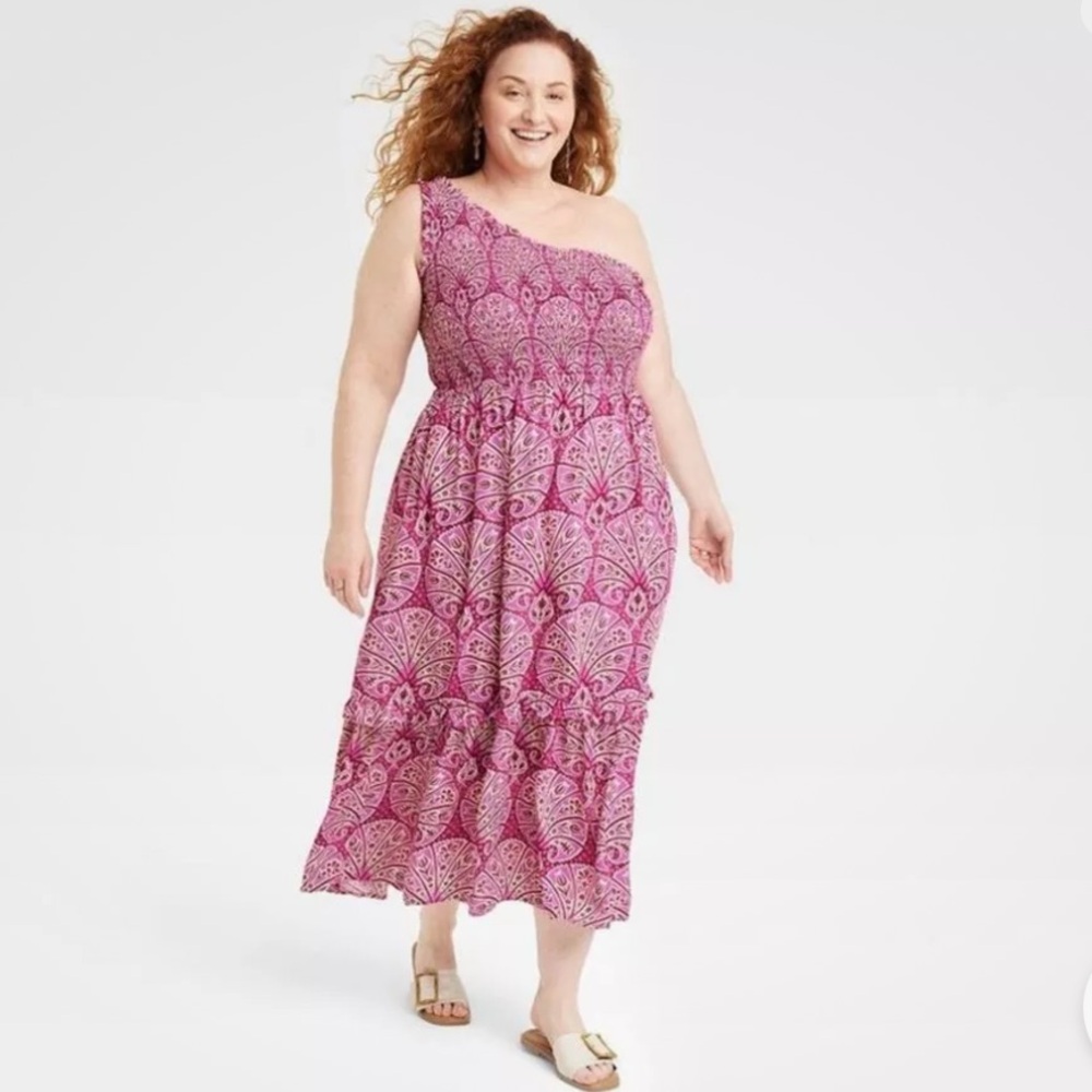 Knox Rose Flowy Sleeveless One Shoulder A-Line Maxi Dress - Bright Magenta